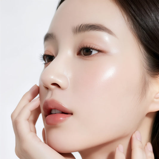 A model with a glowing face wearing a Vinne mask