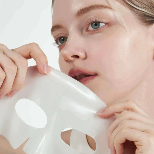 Woman applying VINNE Bio Deep Collagen Hydrogel Mask for emergency D-1 at-home skincare treatment
