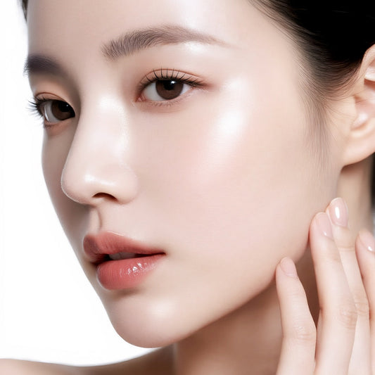 Glowing glass skin model showcasing hydrated skin results after using VINNE Bio Deep Collagen Mask