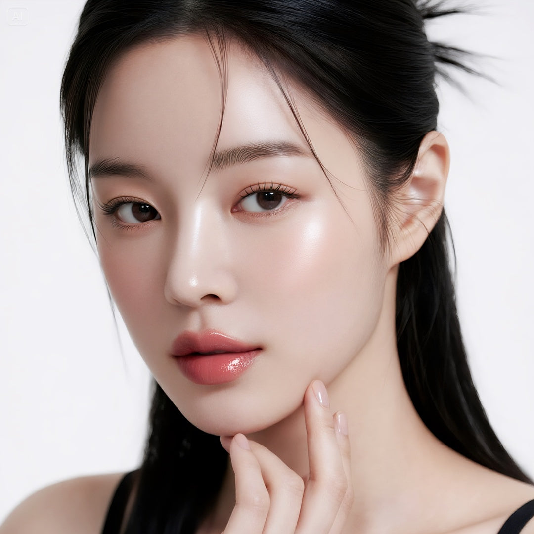 Radiant Korean model showing glowing glass skin results after using VINNE Bio Deep Collagen Mask single sheet trial