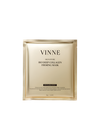 Packaging of VINNE Bio Deep Collagen Firming Mask with product information on a gold-colored background.