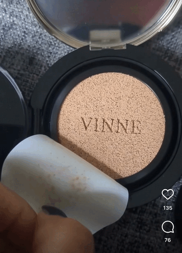 A dynamic display of VINNE's Korean Cushion Foundation, capturing the essence of autumn's radiant beauty