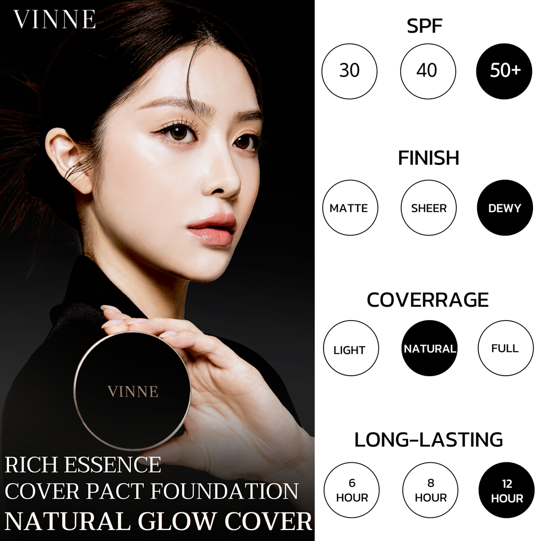  VINNE's Korean cushion foundation Merging SPF50 protection with a flawless, radiant finish.