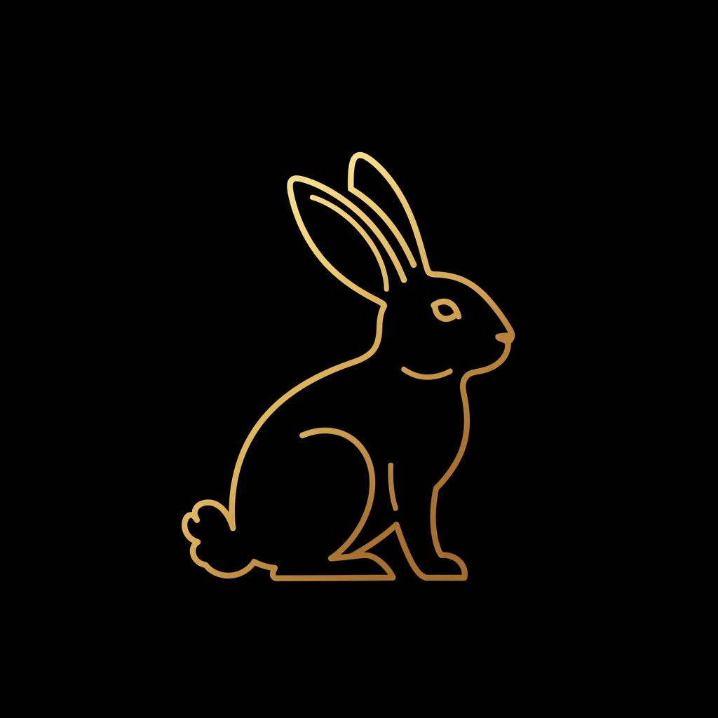Gold outline of a rabbit on a black background